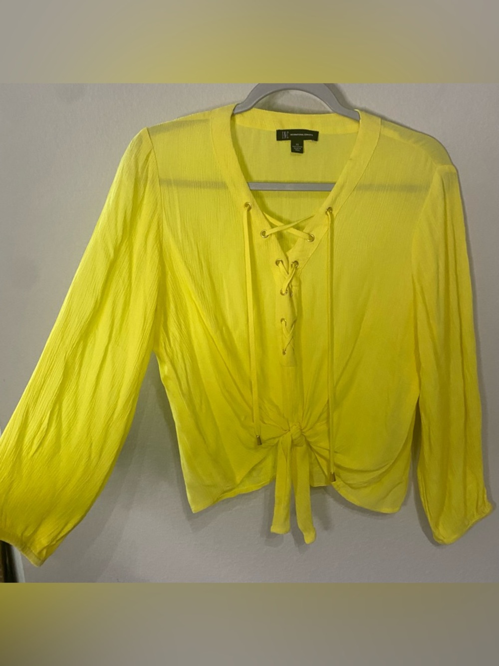 INC International Concepts Yellow Lace-Up Tie-Front Blouse